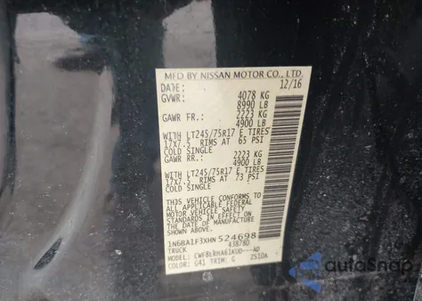 2017 Nissan Titan Xd S Diesel z USA, uszkodzony, nr VIN 1N6BA1F3XHN524698